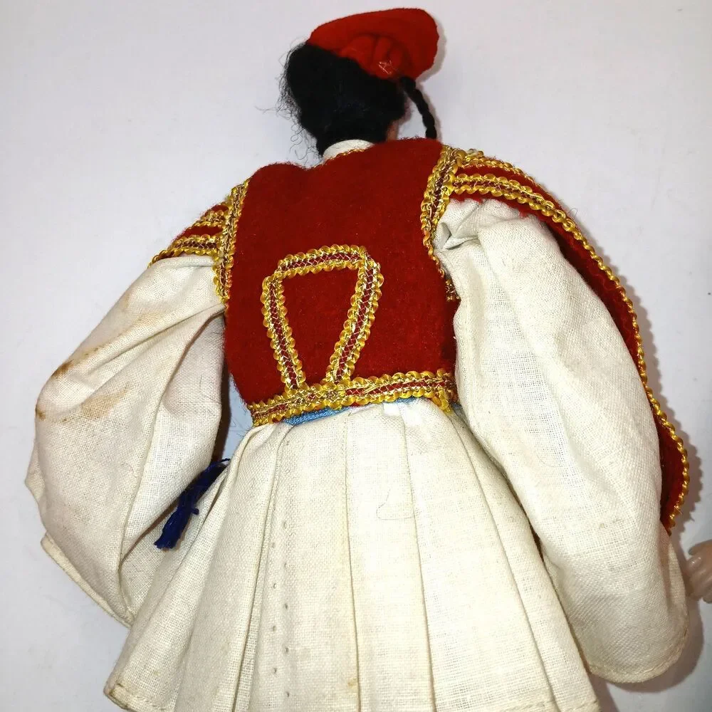 Lot Of 2 Vintage Greek Cloth Costume Dolls 7 & 9 inches tall